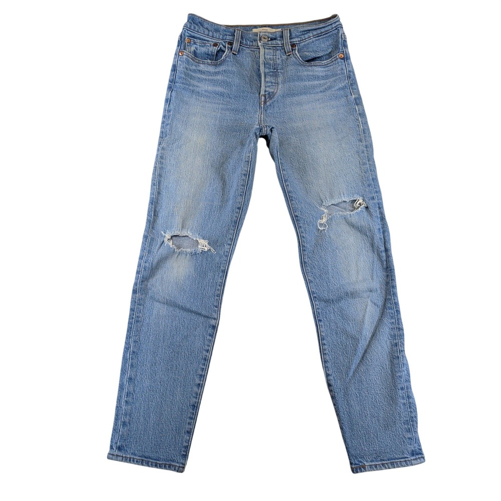 Levis Premium Wedgie Straight Jeans Light Wash Distressed‎ Blue Size 26